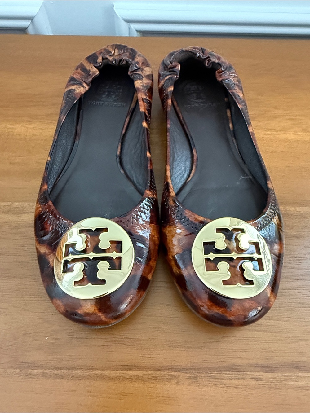 Tory Burch Tortoise Shell Reva Ballet Flat with Gold Logo